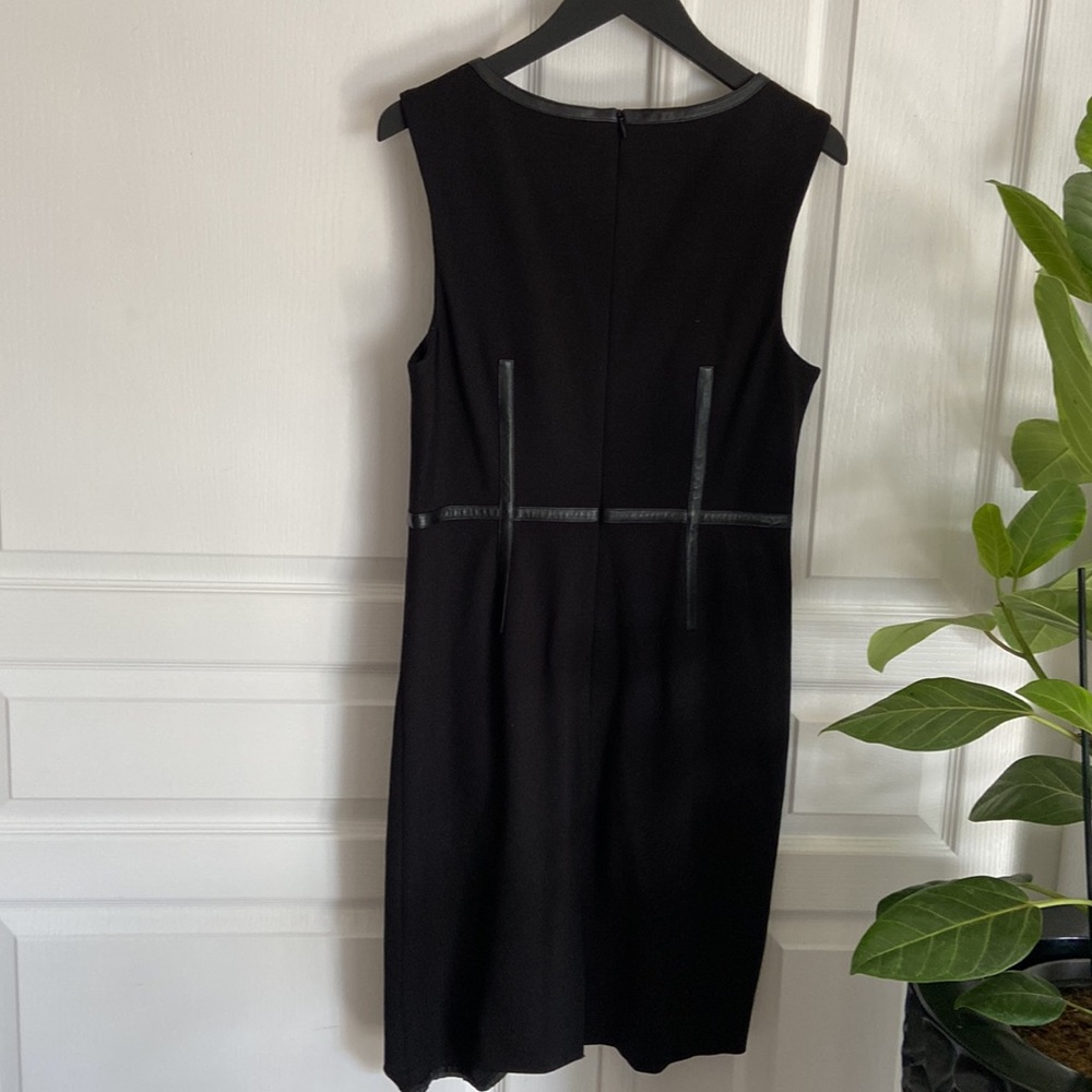 Trina Turk Katharine Black Faux Leather Piping Ponte Knit Sheath Dress - Picture 5 of 13